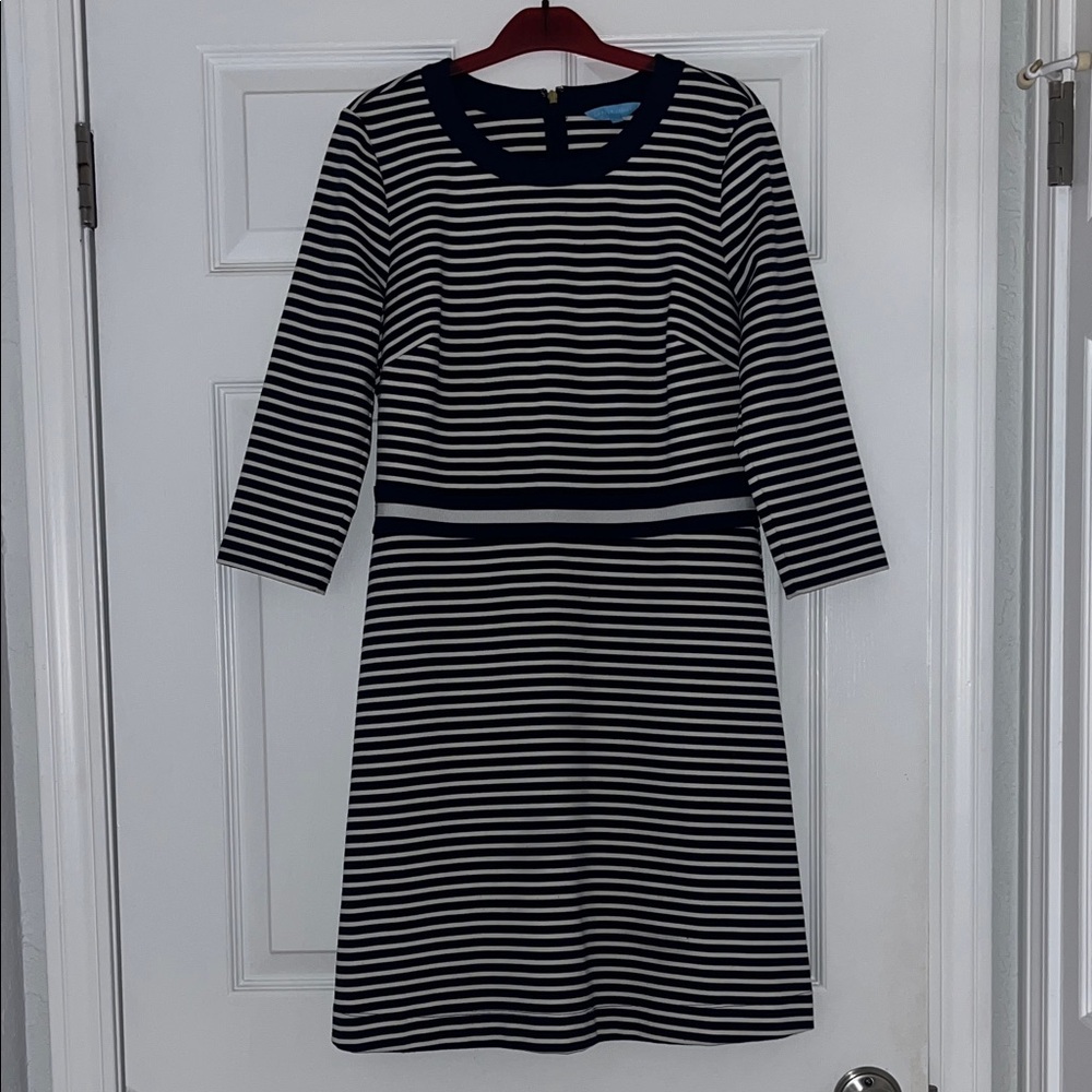 Draper James Navy and White Striped Long Sleeve Dress